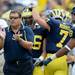 Michigan head coach Brady Hoke cheers from the sidelines during the third quarter against Central Michigan at Michigan Stadium on Saturday, August 31, 2013. Melanie Maxwell | AnnArbor.com